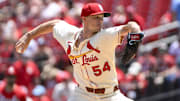 Jun 21, 2025; St. Louis, Missouri, USA;  St. Louis Cardinals starting pitcher Sonny Gray (54) pitches against the Cincinnati Reds during the first inning at Busch Stadium. Mandatory Credit: Jeff Curry-Imagn Images