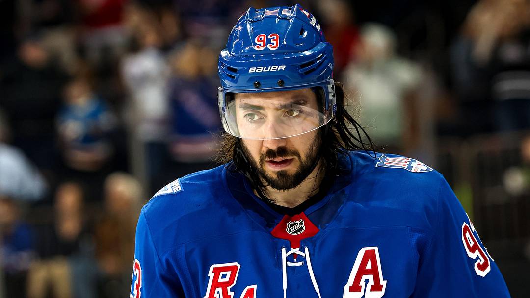 Apr 4, 2026; New York, New York, USA; New York Rangers center Mika Zibanejad (93) skates during the second period against the Detroit Red Wings at Madison Square Garden. Mandatory Credit: Danny Wild-Imagn Images