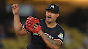 Jul 22, 2025; Los Angeles, California, USA;  Minnesota Twins relief pitcher Jhoan Duran (59) reacts after the final out of the ninth inning against the Los Angeles Dodgers at Dodger Stadium. Mandatory Credit: Jayne Kamin-Oncea-Imagn Images