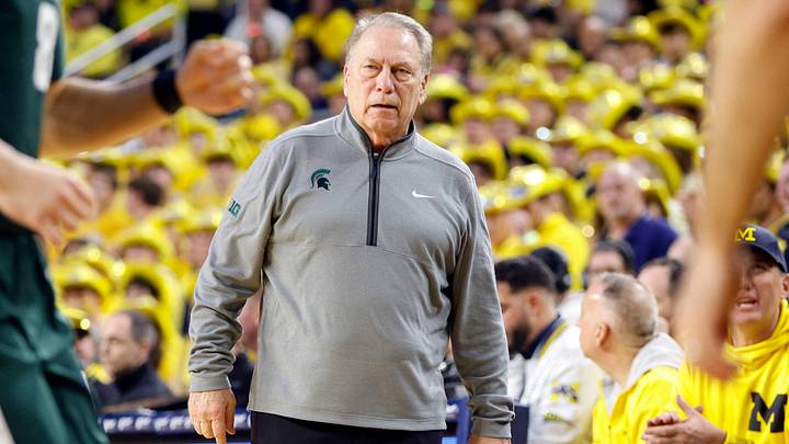 Feb 21, 2025; Ann Arbor, Michigan, USA; Michigan State Spartans head coach Tom Izzo looks on during the first half of the game against the Michigan Wolverines at Crisler Center. Mandatory Credit: Brian Bradshaw Sevald-Imagn Images