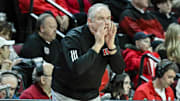 Feb 23, 2025; Piscataway, New Jersey, USA; Rutgers Scarlet Knights head coach Steve Pikiell during the first half  against the USC Trojans at Jersey Mike's Arena. Mandatory Credit: John Jones-Imagn Images
