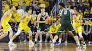 Michigan State Spartans center Carson Cooper (15) handles the ball