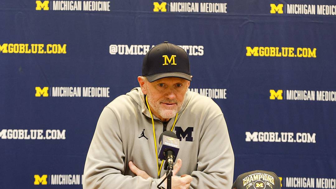 Michigan Wolverines head coach Kyle Whittingham gives remarks following the spring game at Michigan Stadium