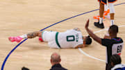 Boston Celtics forward Jayson Tatum was down on the court in pain after rupturing his right Achilles tendon during Game 4 of the Eastern Conference semifinals against the New York Knicks.