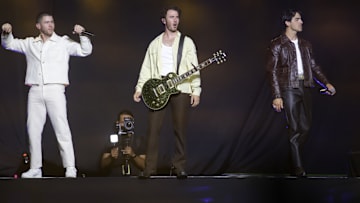 (L-R) Nick Jonas, Kevin Jonas and Joe Jonas members of the...