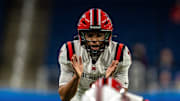 Orchard Lake St. Mary’s quarterback (1) Jabin Gonzales signals at the line of scrimmage during the first half of the MHSAA Division 2 football championship game against Dexter at Ford Field in Detroit on Friday, Nov. 28, 2025