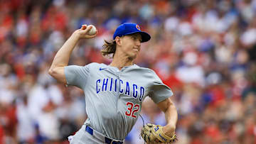 Jun 8, 2024; Cincinnati, Ohio, USA; Chicago Cubs starting pitcher Ben Brown (32) pitches against the Cincinnati Reds in the first inning at Great American Ball Park. 