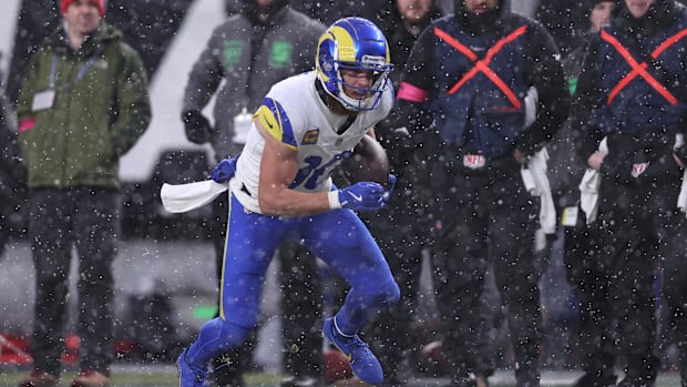 Jan 19, 2025; Philadelphia, Pennsylvania, USA; Los Angeles Rams wide receiver Cooper Kupp (10) catches a pass in the second q