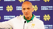 Notre Dame athletic director Pete Bevacqua speaks with media at Notre Dame Stadium on Monday, Dec. 17, 2024, in South Bend.