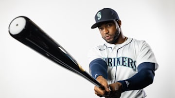 Seattle Mariners outfielder Victor Robles poses for a portrait during media day at Peoria Sports Complex on Feb. 20.