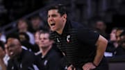 Jan 21, 2025; Cincinnati, Ohio, USA; Cincinnati Bearcats head coach Wes Miller yells to his team in the first half in the game against the Texas Tech Red Raiders at Fifth Third Arena. Mandatory Credit: Katie Stratman-Imagn Images