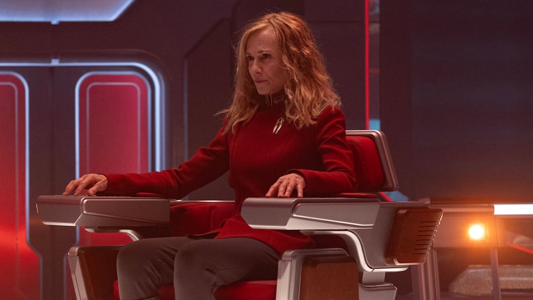 Holly Hunter in season 1, episode 1 of Star Trek: Starfleet Academy streaming on Paramount+. Photo Credit: Brooke Palmer/Paramount+