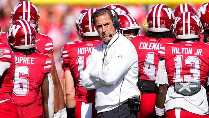 Oct 3, 2026; Madison, Wisconsin, USA;  Wisconsin Badgers head coach Luke Fickell looks on during the =*q= against = at Camp Randall Stadium. Mandatory Credit: Jeff Hanisch-Imagn Images