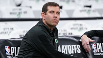 Apr 17, 2022; Boston, Massachusetts, USA; Boston Celtics President of Basketball Operations Brad Stevens
on the court sideline before the start of the first round against the Boston Celtics for the 2022 NBA playoffs at TD Garden. Mandatory Credit: David Butler II-Imagn Images