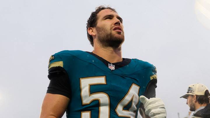 Jacksonville Jaguars linebacker Jack Kiser (54) runs off the field after the game of an NFL football game at EverBank Stadium, Sunday, Dec. 7, 2025, in Jacksonville, Fla. The Jaguars defeated the Colts 36-19.
