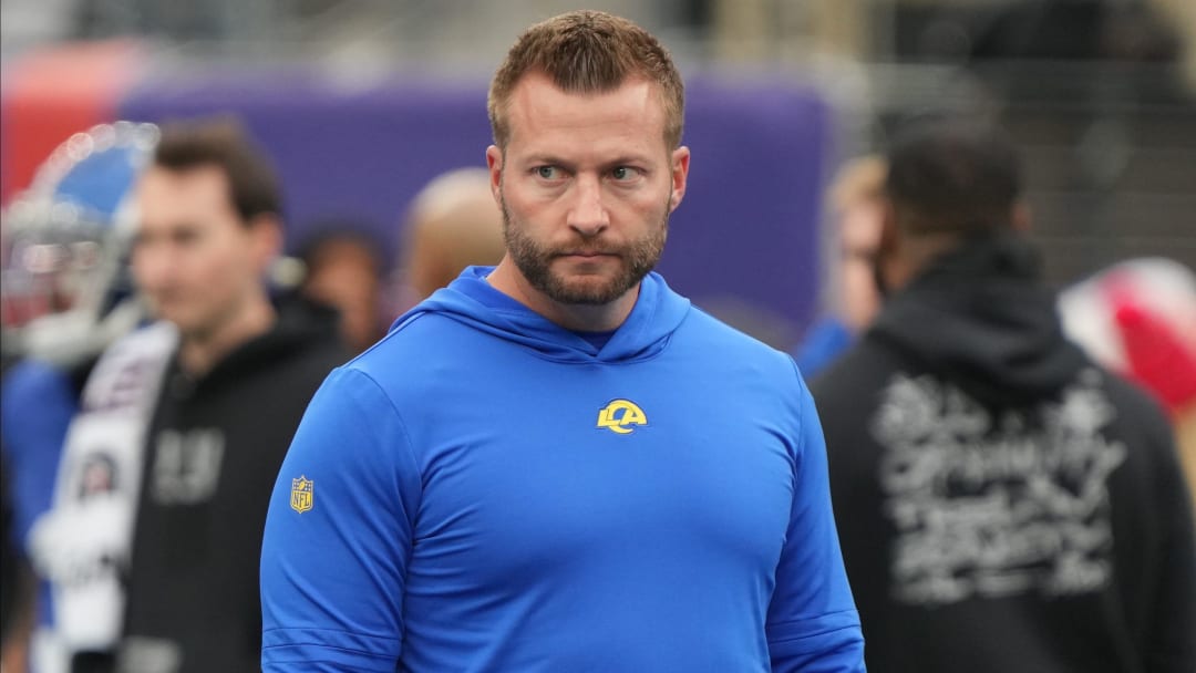 East Rutherford, NJ     December 31, 2023 -- Rams head coach Sean McVay on the field during pre game warm ups. The New York Giants host the Los Angeles Rams on December 31, 2023 at at MetLife Stadium in East Rutherford, NJ.