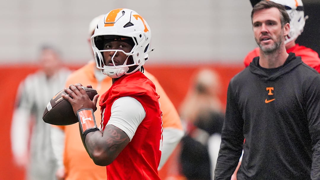 Tennessee quarterback Faizon Brandon (11) during the Vols' first spring football practice in Knoxville on March 16, 2026.
