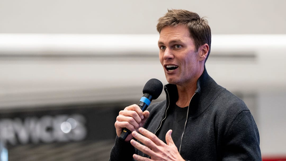 Tom Brady appears at American Dream for the grand opening of Card Vault by Tom Brady, a sports card and memorabilia retailer, East Rutherford, Friday, Apr. 11, 2025.
