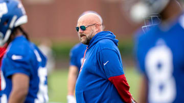 Brian Daboll, head coach of the NY Giants, is shown during a practice at Quest Diagnostics Training Center, East Rutherford, NJ, May 28, 2025.