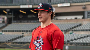 Aug 8, 2023; Bridgewater, NJ; Mets' new minor league prospect Drew Gilbert is shown at TD Bank Ballpark.