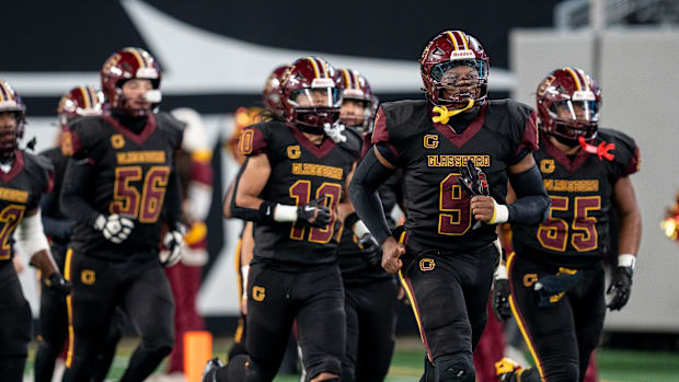 Glassboro takes the field during the NJSIAA Group 1 championship game against Cedar Grove on Friday, Nov. 29, 2024, at MetLif