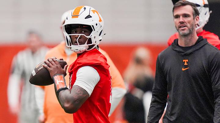 Tennessee quarterback Faizon Brandon (11) during the Vols' first spring football practice in Knoxville on March 16, 2026.