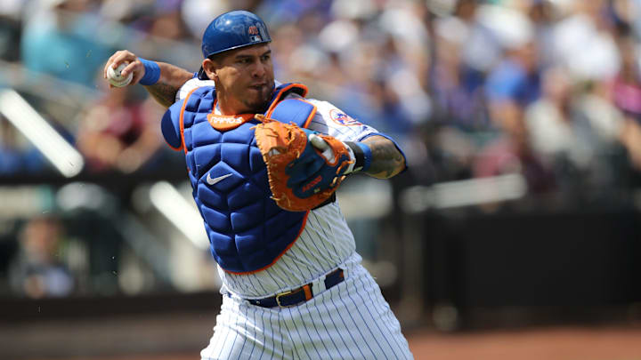 Wilson Ramos gets ready to make a play against the Nationals, Sunday, August 11, 2019. Mets Vs Nationals Wilson Ramos gets ready to make a play against the Nationals, Sunday, August 11, 2019. Mets Vs Nationals