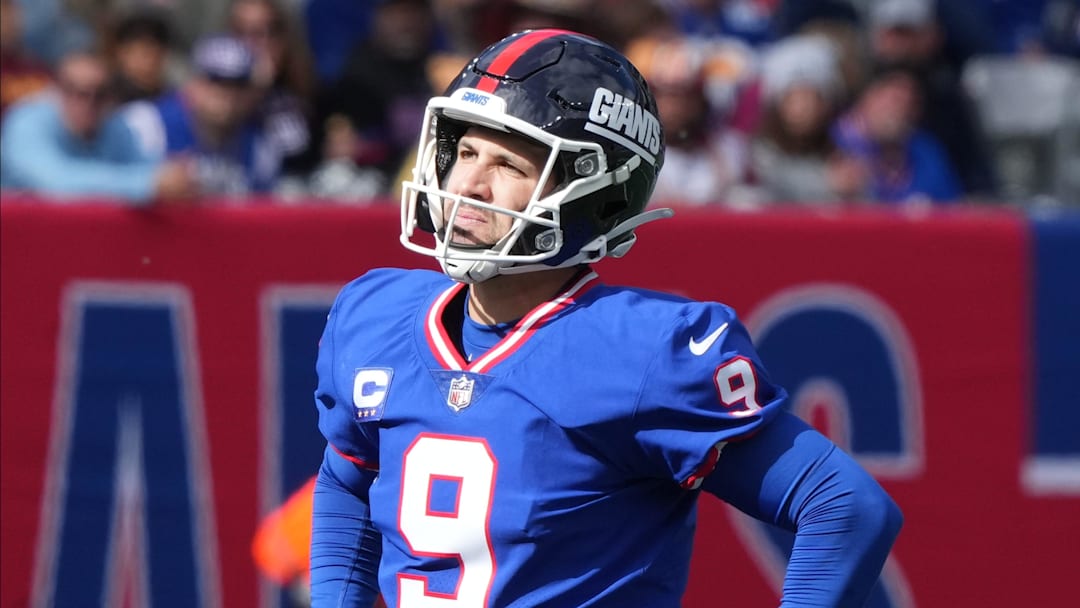 East Rutherford, NJ     October 22, 2023 -- Kicker Graham Gano after he missed a field goal in the first half. The NY Giants host the Washington Commanders at MetLife Stadium in East Rutherford, NJ on October 22, 2023.