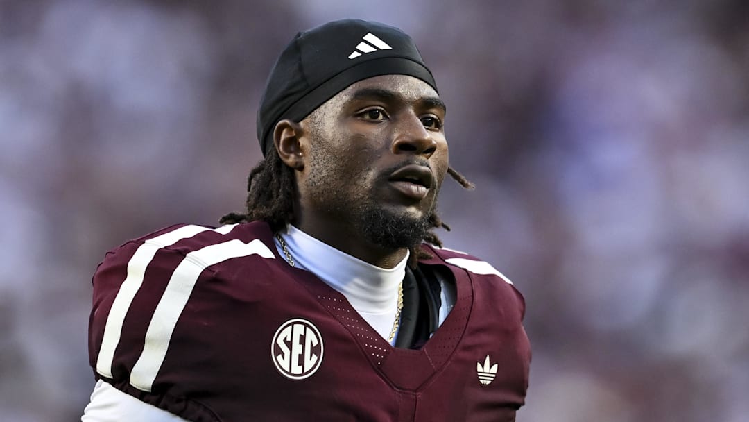Texas A&M Aggies running back Le'Veon Moss looks on prior to the game against the Florida Gators at Kyle Field.