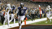 Jan 2, 2016; San Antonio, TX, USA; TCU Horned Frogs quarterback Bram Kohlhausen (6) scores the winning touchdown against the Oregon Ducks in overtime at the Valero Alamo Bowl in the Alamodome. TCU won 47-41. Mandatory Credit: Erich Schlegel-Imagn Images