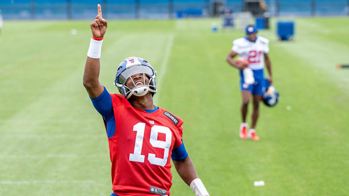 Jameis Winston with the NY Giants is shown during practice at Quest Diagnostics Training Center, East Rutherford, NJ, May 28, 2025.