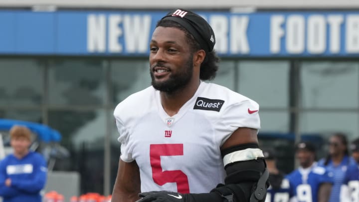 East Rutherford, NJ -- July 24, 2024 -- Outside linebacker Kayvon Thibodeaux during the first day of training camp for the 2024 New York Giants.