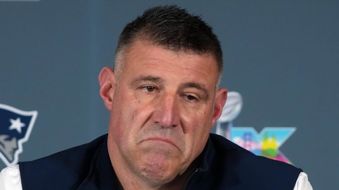 Feb 3, 2026; Santa Clara, CA, USA; New England Patriots head coach Mike Vrabel speaks to the media during Super Bowl LX press conference at Santa Clara Marriott. Mandatory Credit: Kirby Lee-Imagn Images
