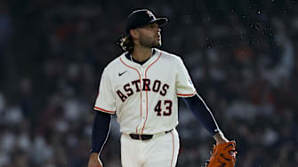 Houston Astros starting pitcher Lance McCullers Jr. (43) reacts after a pitch during the first inning against the Cincinnati Reds at Daikin Park on May 10.