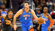 Jan 22, 2020; Orlando, Florida, USA; Oklahoma City Thunder forward Danilo Gallinari (8) drives to the basket against the Orlando Magic during the first quarter at Amway Center. Mandatory Credit: Kim Klement-Imagn Images