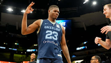 Grizzlies' Cedric Coward (23) walks off the court after open practice at the FedExForum on October 4, 2025, in Memphis, Tenn.