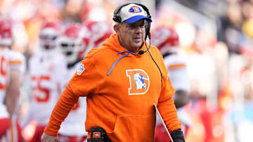 Jan 5, 2025; Denver, Colorado, USA; Denver Broncos head coach Sean Payton during the first quarter against the Kansas City Chiefs at Empower Field at Mile High.