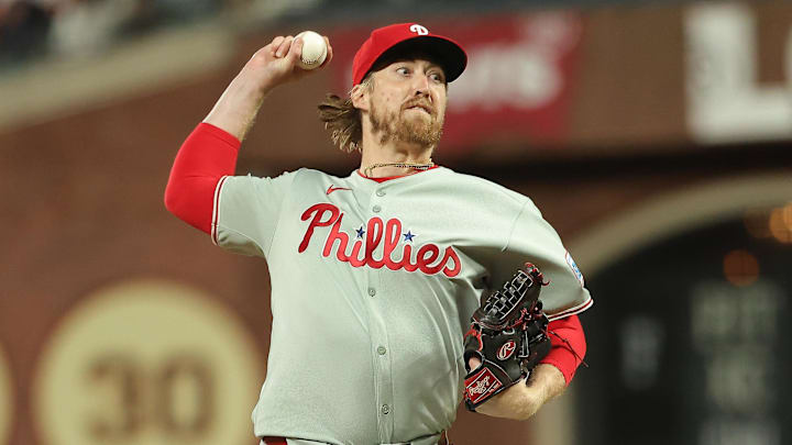 Jul 8, 2025; San Francisco, California, USA; Philadelphia Phillies relief pitcher Daniel Robert (48) pitches the ball against the San Francisco Giants during the eighth inning at Oracle Park.
