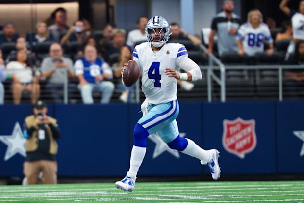 Dallas Cowboys QB Dak Prescott throws during the first half against the New Orleans Saints.