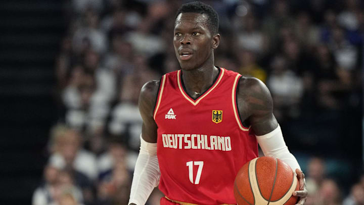Germany point guard Dennis Schroder dribbles the ball. Germany point guard Dennis Schroder dribbles the ball.
