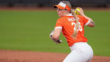 Bandits infielder Sydney McKinney throws to first base for an out as a member of Team Kilfoyl during an Athletes Unlimited Pro (now known as the All-Star Cup) game against Team McQuillin at Max R. Joyner Family Stadium on Aug. 7, 2024 in Greenville, N.C.