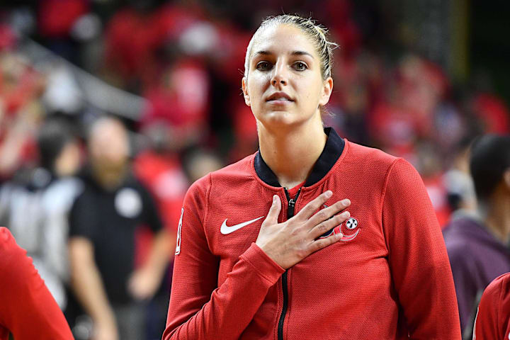 Washington Mystics forward Elena Delle Donneduring the national anthem prior to Game 3 of the WNBA Finals