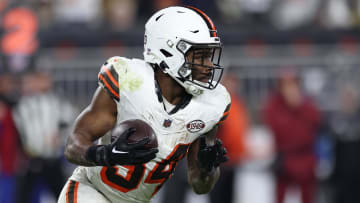 Dec 28, 2023; Cleveland, Ohio, USA; Cleveland Browns running back Jerome Ford (34) runs the ball during the second half against the New York Jets at Cleveland Browns Stadium. Mandatory Credit: Scott Galvin-USA TODAY Sports