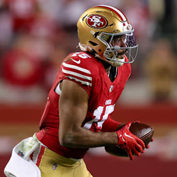 Dec 30, 2024; Santa Clara, California, USA; San Francisco 49ers wide receiver Jauan Jennings (15) during the game against the Detroit Lions at Levi's Stadium. Mandatory Credit: Sergio Estrada-Imagn Images