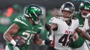 Dec 3, 2023; East Rutherford, New Jersey, USA; New York Jets running back Breece Hall (20) carries