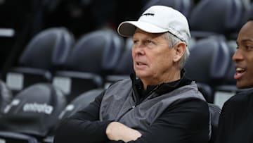 Jan 12, 2024; Salt Lake City, Utah, USA; Utah Jazz CEO Danny Ainge looks on before the game between the Utah Jazz and the Toronto Raptors at Delta Center. Mandatory Credit: Rob Gray-Imagn Images