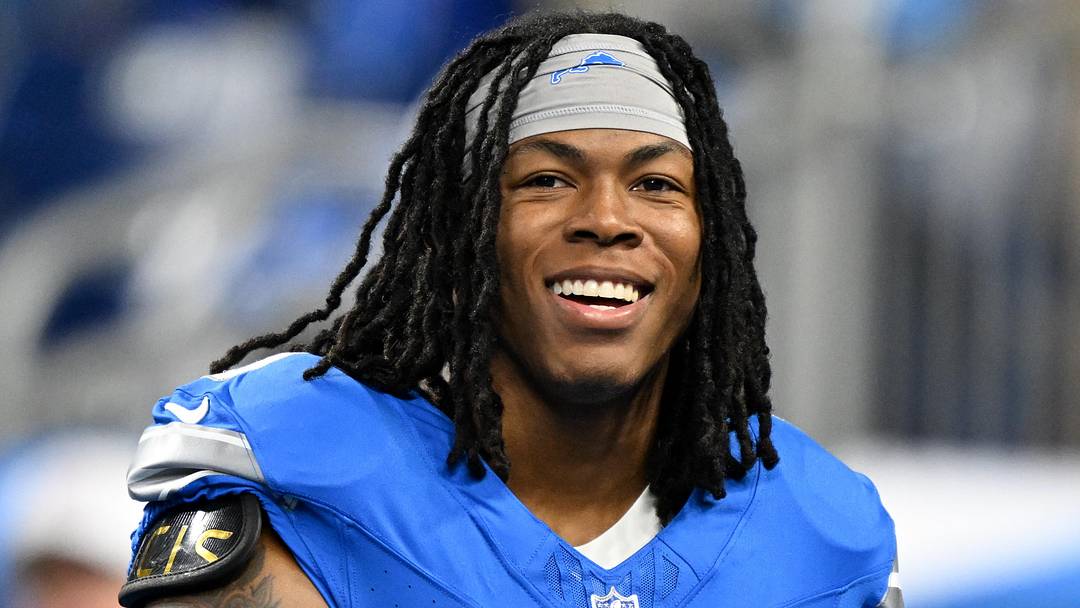 Sep 14, 2025; Detroit, Michigan, USA; Detroit Lions running back Jahmyr Gibbs (0) looks on during warmups prior to the game against the Chicago Bears at Ford Field. Mandatory Credit: Lon Horwedel-Imagn Images