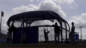 Mar 31, 2022; Dunedin, Florida, USA; Members of the Detroit Tigers take batting practice before the