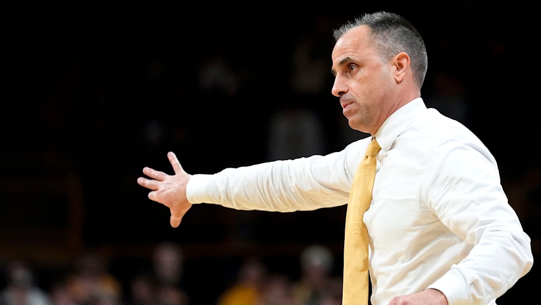 Iowa head coach Ben McCollum directs his team during a basketball game against the USC Trojans Jan. 28, 2026 at Carver-Hawkeye Arena in Iowa City, Iowa.