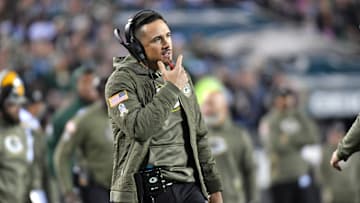 Nov 27, 2022; Philadelphia, Pennsylvania, USA; Green Bay Packers head coach Matt LaFleur on the sidelines against the Philadelphia Eagles during the fourth quarter at Lincoln Financial Field. Mandatory Credit: Eric Hartline-Imagn Images